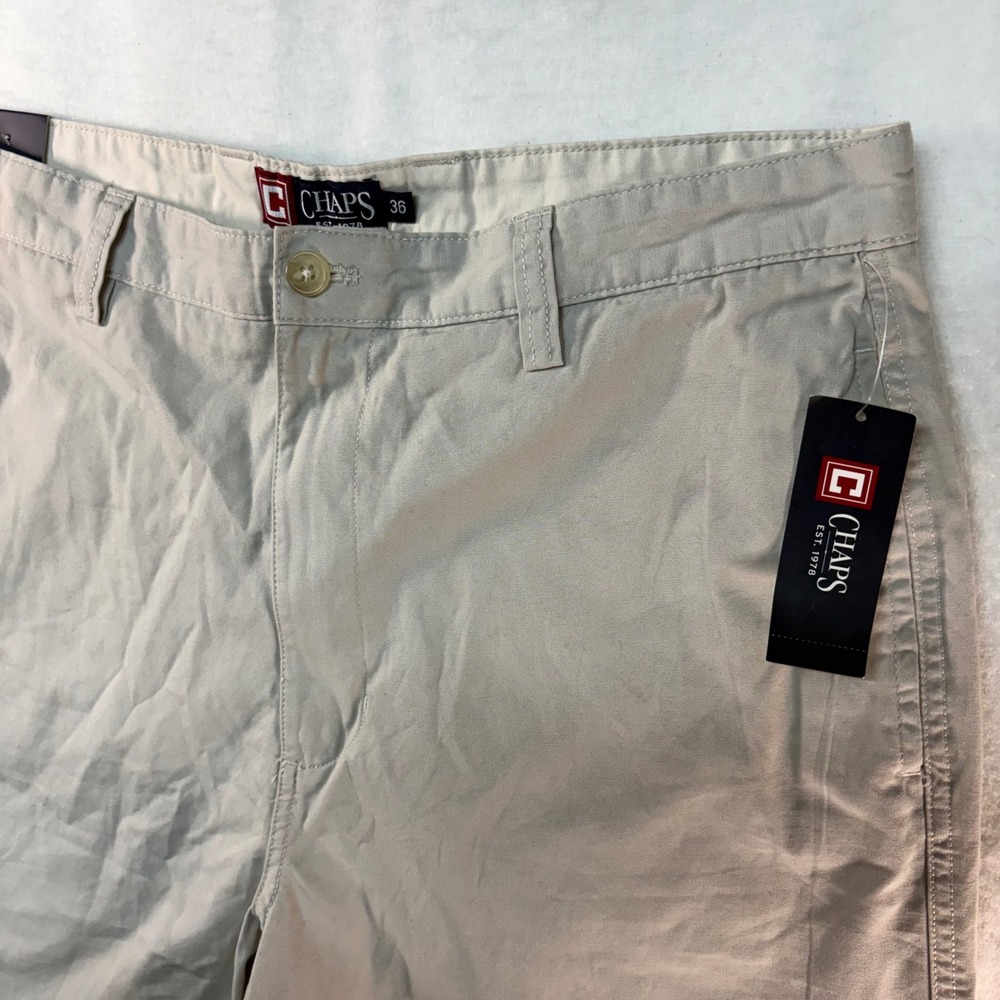 Chaps Mens Flat Front‎ Cotton Twill Shorts Stone Beige Size 36 23100RR